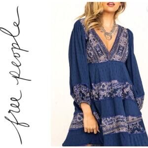 Free People My Love Mini Indigo Dress Boho Hippie Cottagecore Women's Small $168